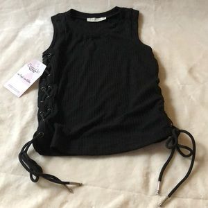 NWT Black crop top with lace up side detail.